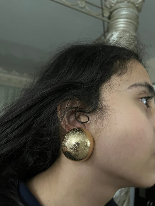 Big gold earrings clip ons , gold shiny studs large ,huge gold stud earring , dome ball round earrings , chunky gold statement clip on