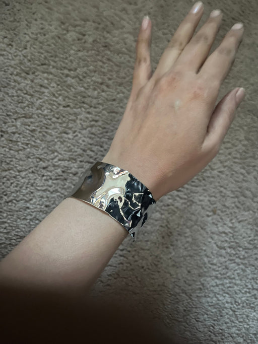 Large wide silver cuff bracelet big costume bracelet bangle silver wavy chunky bold statement bracelet shiny