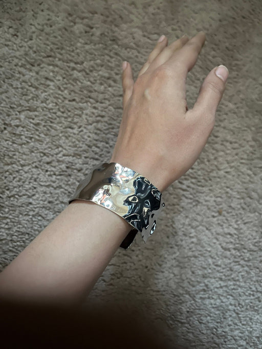 Large wide silver cuff bracelet big costume bracelet bangle silver wavy chunky bold statement bracelet shiny