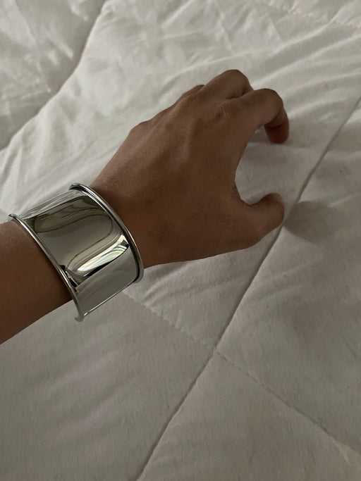 Large wide silver cuff bracelet big costume bracelet bangle silver wavy chunky bold statement bracelet shiny