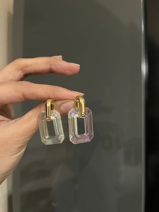 Chunky Clear Acrylic earrings , long clear white earrings , ice cube earrings , acrylic earrings , white earrings ,