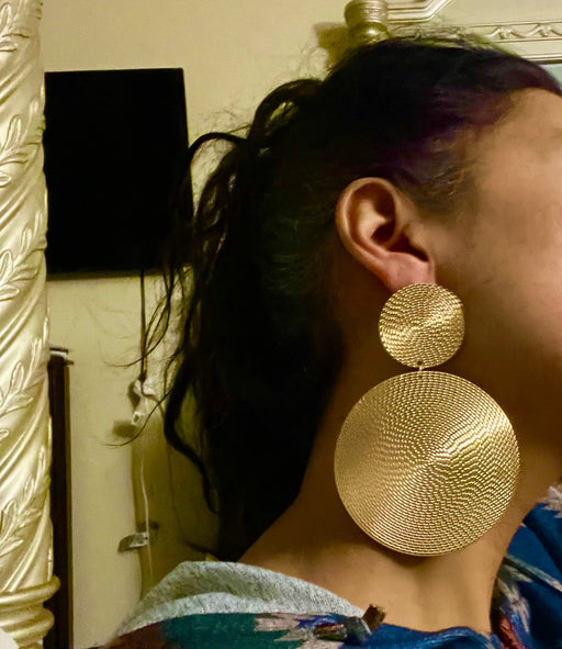 Big gold statement earrings , gold round large , huge gold stud earring , golden earrings , chunky gold giant bold