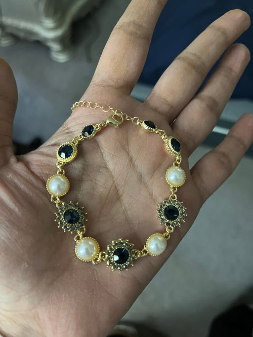 Golden bracelet, Vintage style bracelet lightweight , statement bracelet , gold bracelet , boho bracelet gold tone chunky dark blue