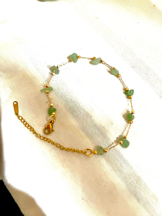 green chain bracelet, elegant thin Vintage style bracelet lightweight , statement bracelet , gold bracelet , boho bracelet light green